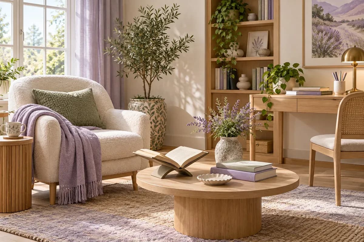 نشانه‌های علاقه به کتاب، گیاه و میز کار در سه بخش یک فضای داخلی